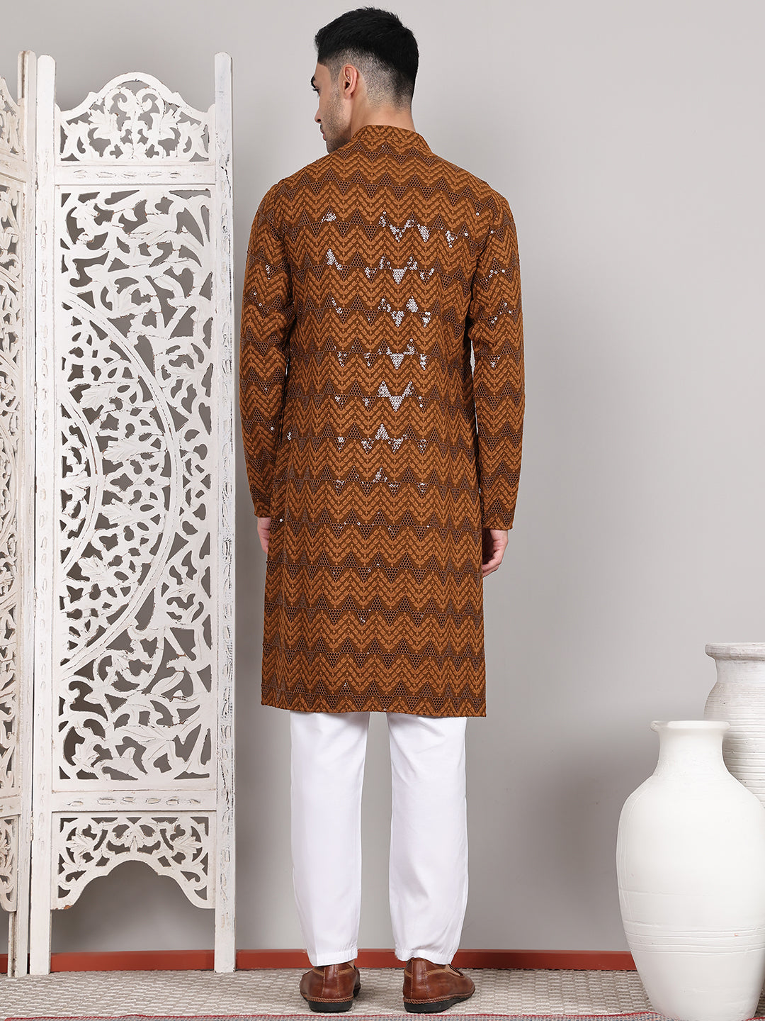 Sequin & Embroidered Kurta with Pyjamas ( JOKP P 5107Mustard ) [FF] [N-1]