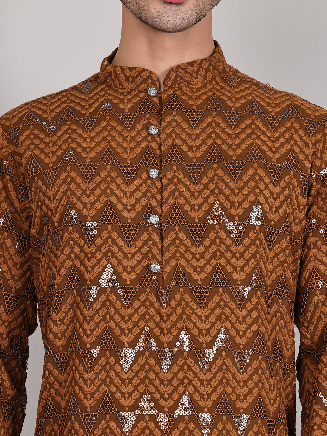 Sequin & Embroidered Kurta with Pyjamas ( JOKP P 5107Mustard ) [FF] [N-1]