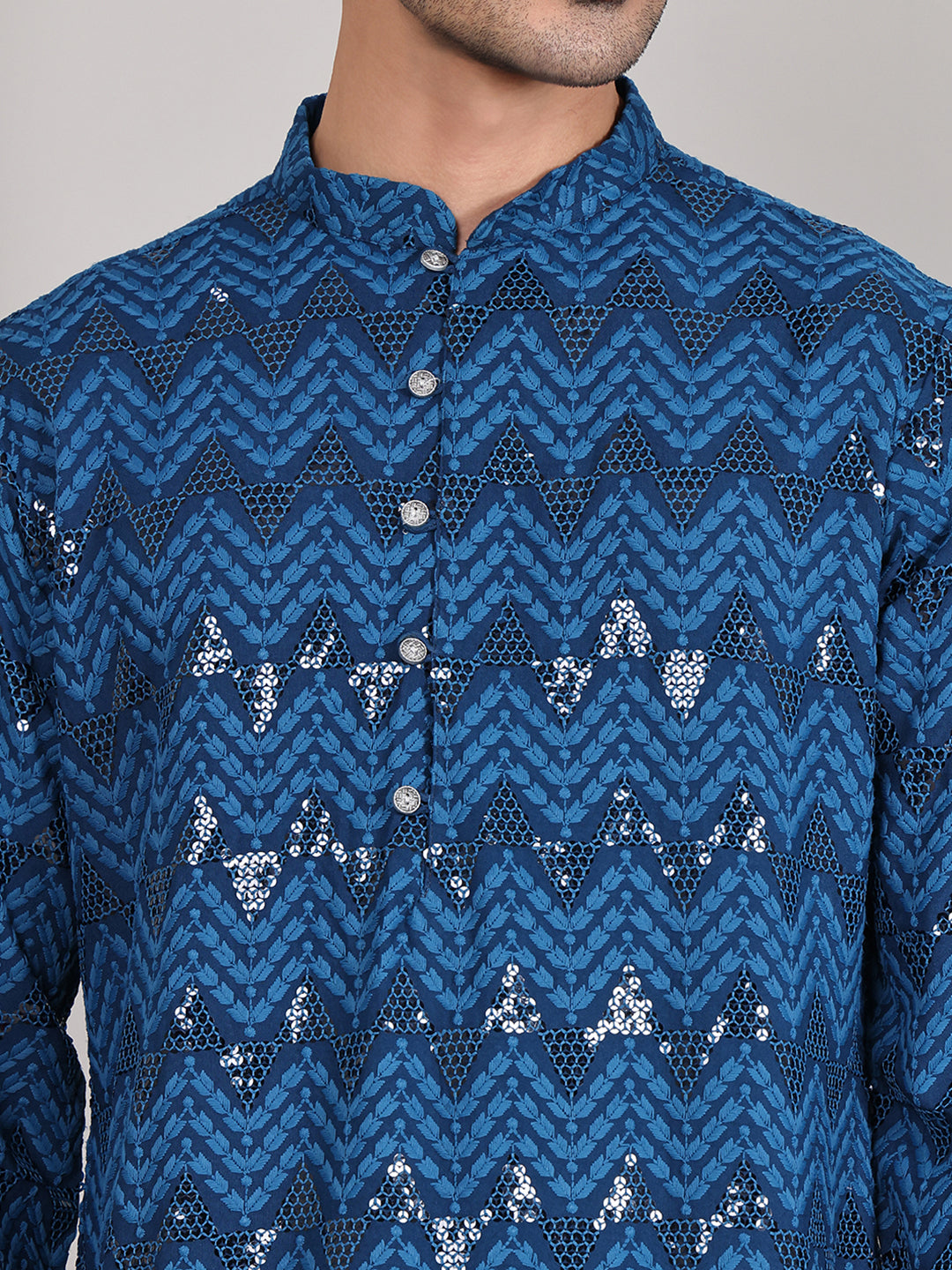 Sequin & Embroidered Kurta with Pyjamas ( JOKP P 5107Peacock ) [FF] [N-1]