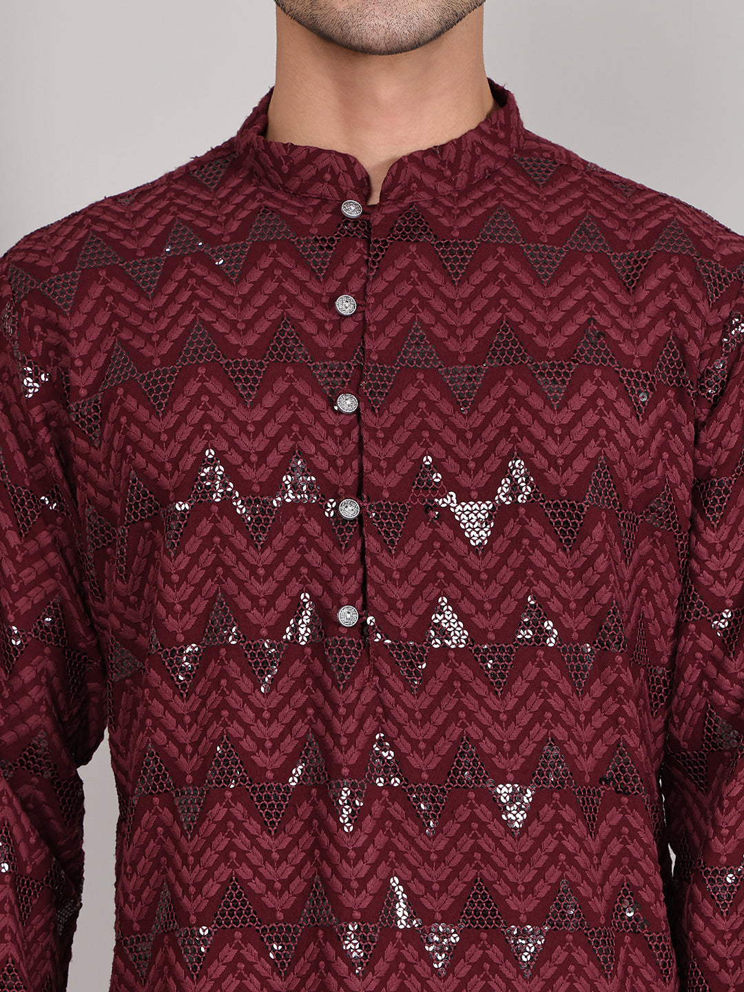 Sequin & Embroidered Kurta with Pyjamas ( JOKP P 5107Wine ) [FF] [N-1]