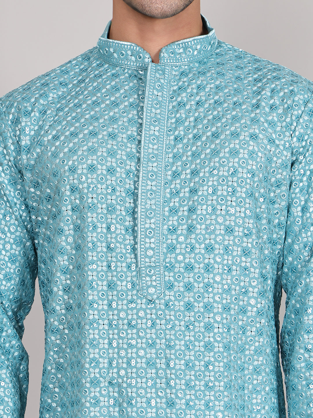 Viscose Sequins and Embroidered Kurta Set for Men ( JOKP P 5108Blue ) [FF] [I-1-4]
