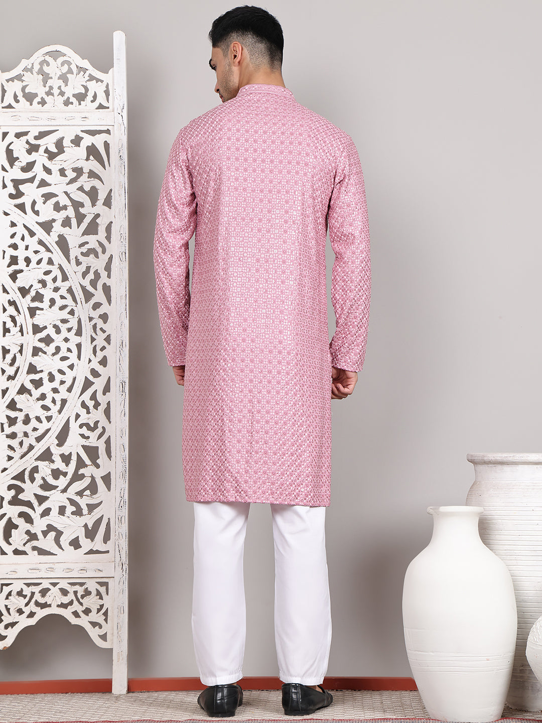 Viscose Sequins and Embroidered Kurta Set for Men ( JOKP P 5108Magenta ) [FF] [I-1-4]