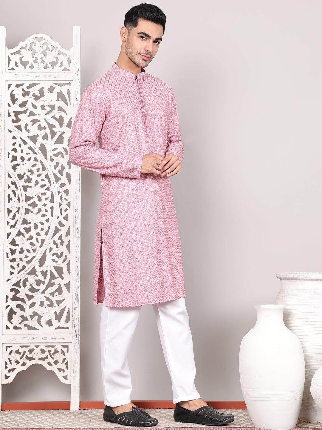Viscose Sequins and Embroidered Kurta Set for Men ( JOKP P 5108Magenta ) [FF] [I-1-4]