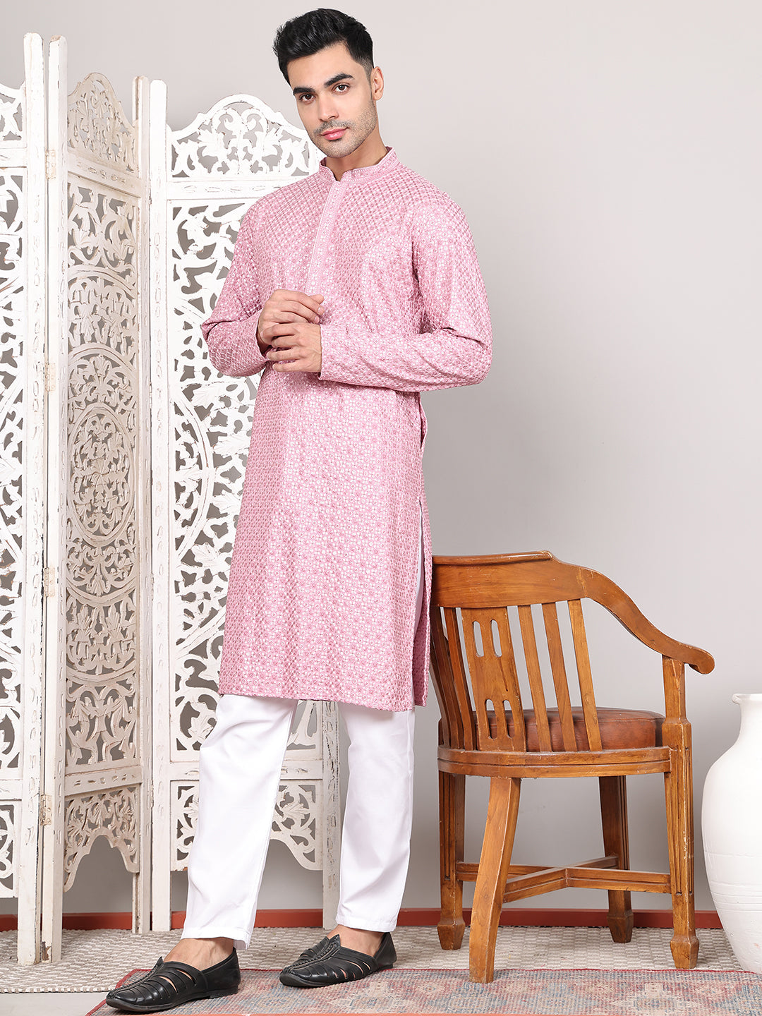 Viscose Sequins and Embroidered Kurta Set for Men ( JOKP P 5108Magenta ) [FF] [I-1-4]