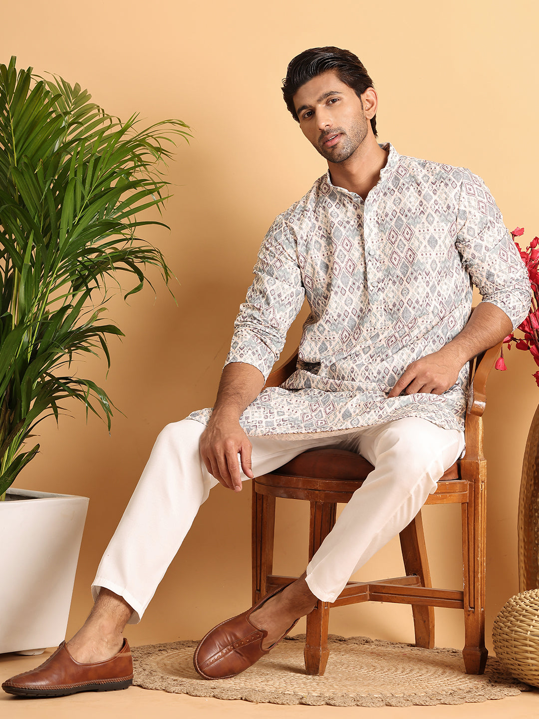 Chikankari Embroidered & Printed Kurta Set ( JOKP P 5109Off-White )