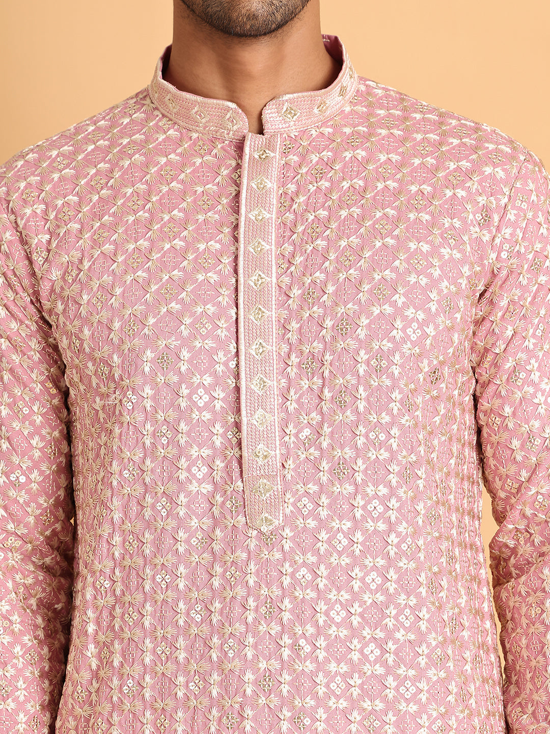 Embroidered Viscose Kurta Set For Men ( JOKP P 5110Pink )