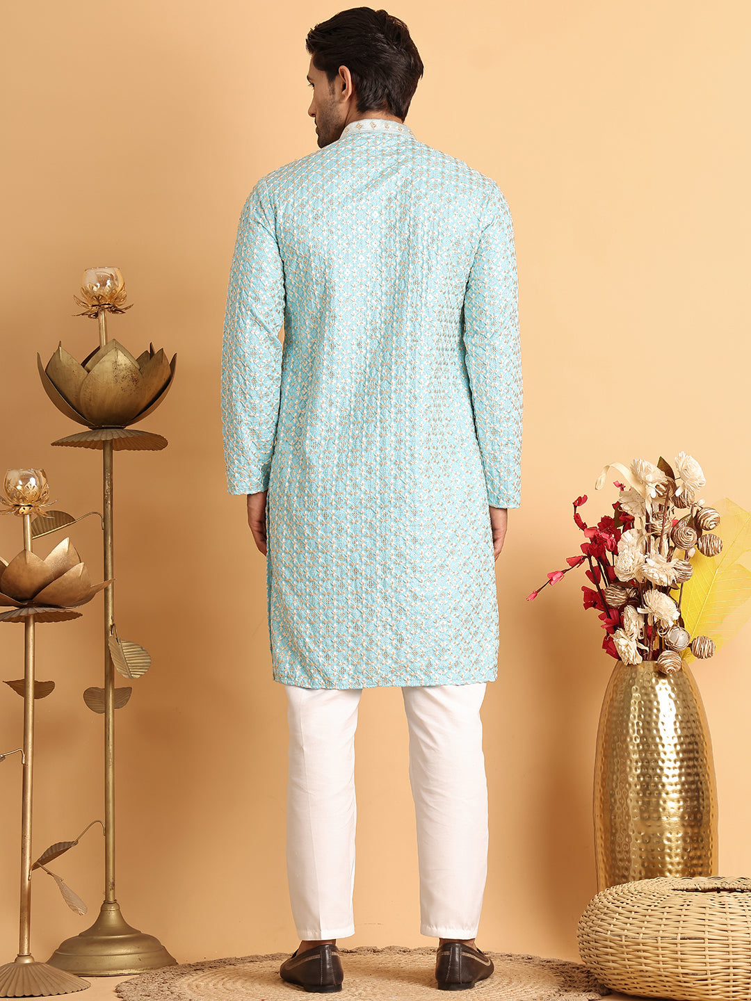Embroidered Viscose Kurta Set For Men ( JOKP P 5110Sky )