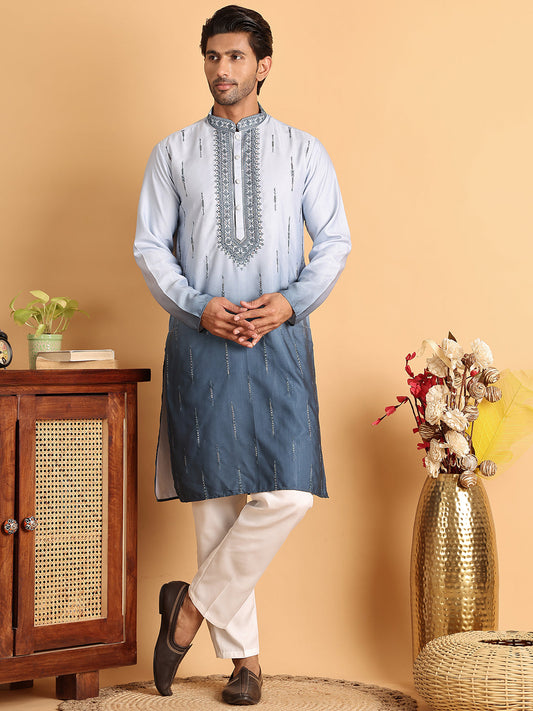 Ombre Printed Straght Kurta Pyjama for Men ( JOKP P 5111Blue )