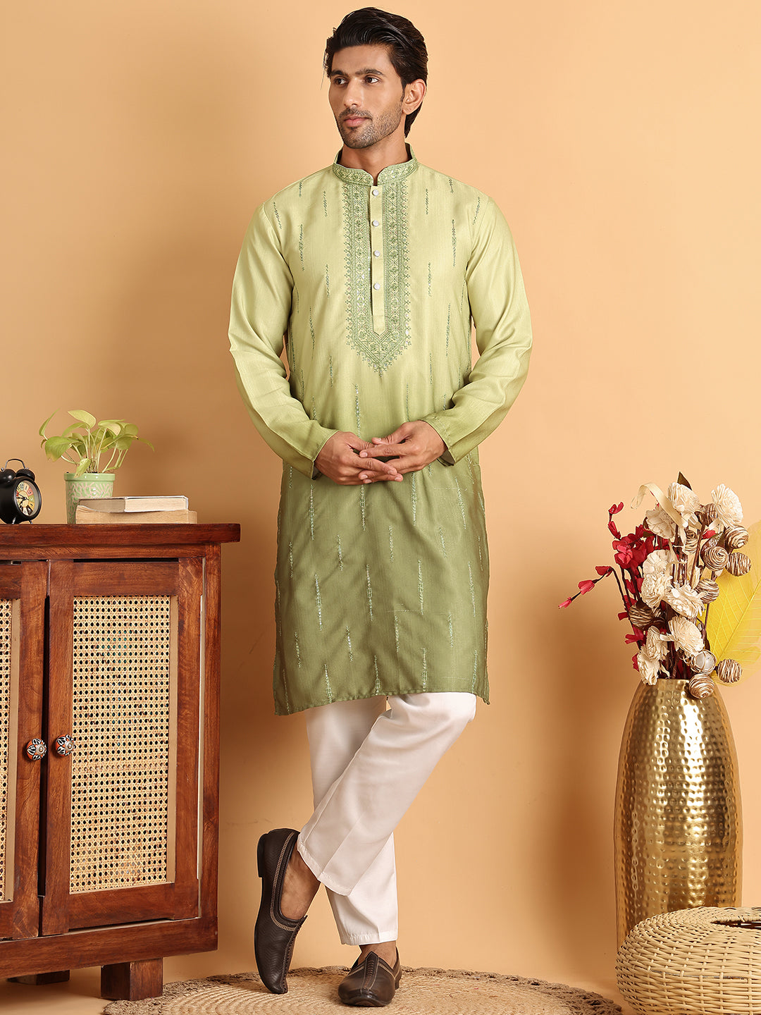 Ombre Printed Straght Kurta Pyjama for Men ( JOKP P 5111Green ) [FF] [I-1-4]