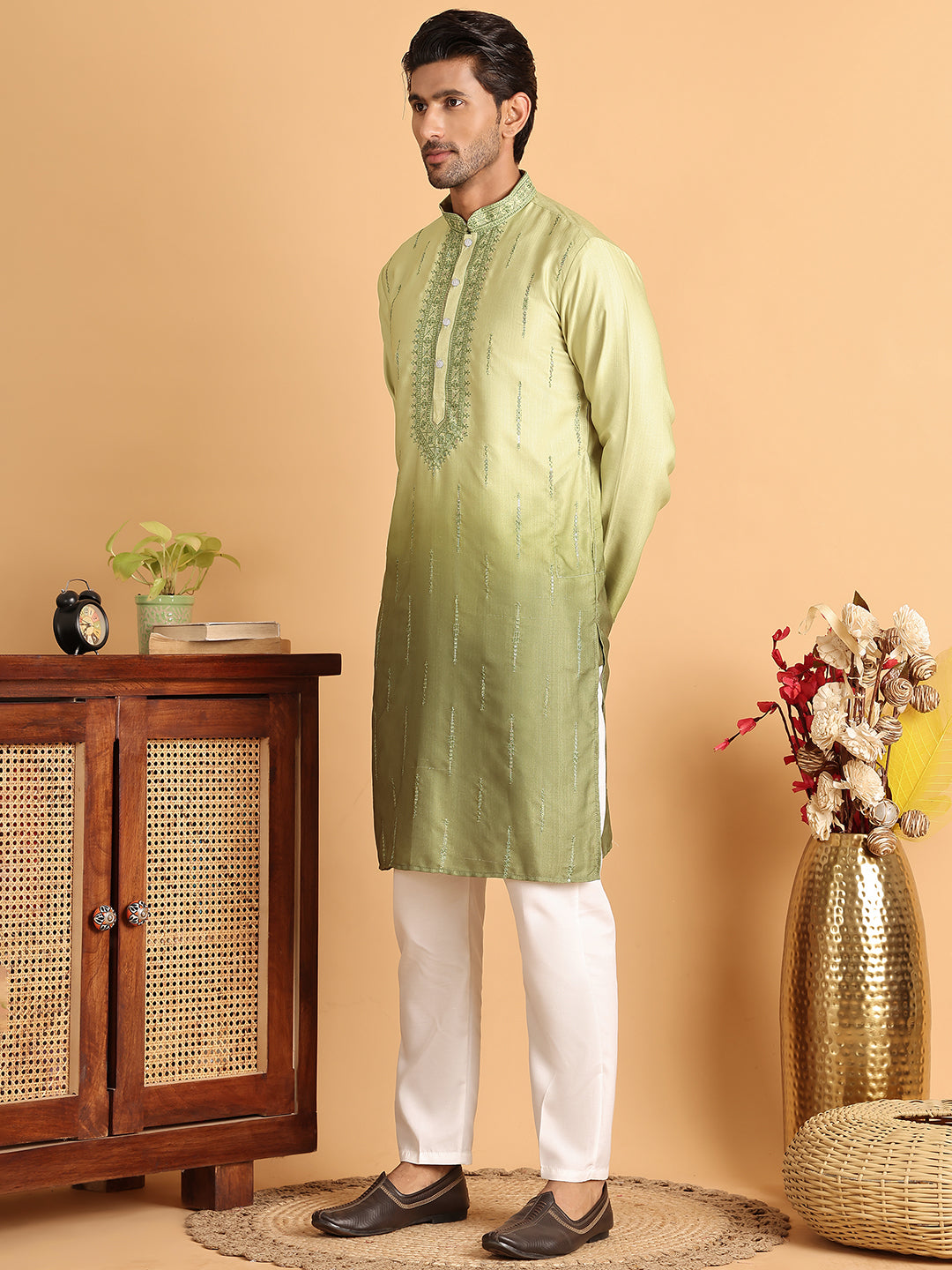 Ombre Printed Straght Kurta Pyjama for Men ( JOKP P 5111Green ) [FF] [I-1-4]