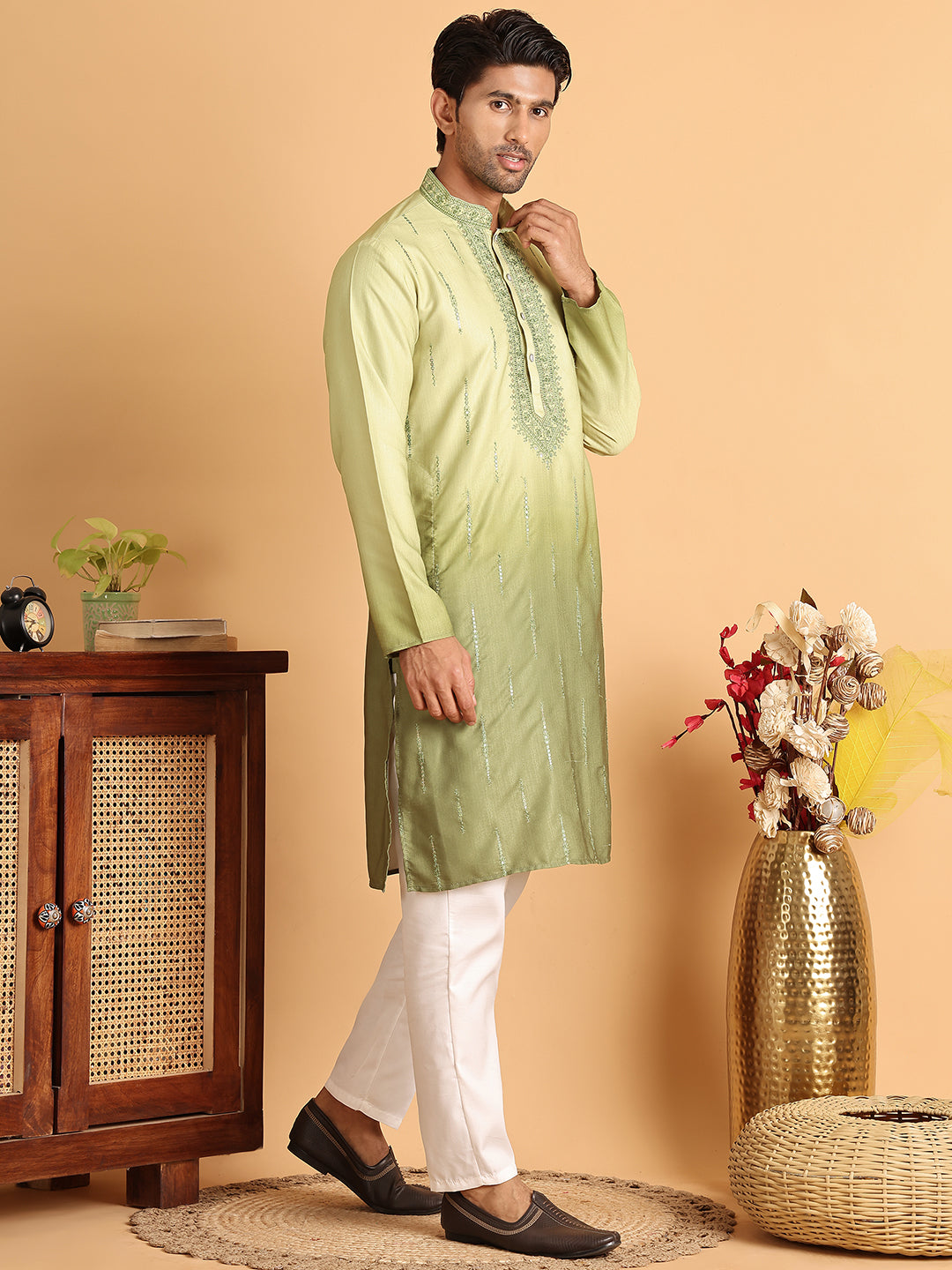 Ombre Printed Straght Kurta Pyjama for Men ( JOKP P 5111Green ) [FF] [I-1-4]