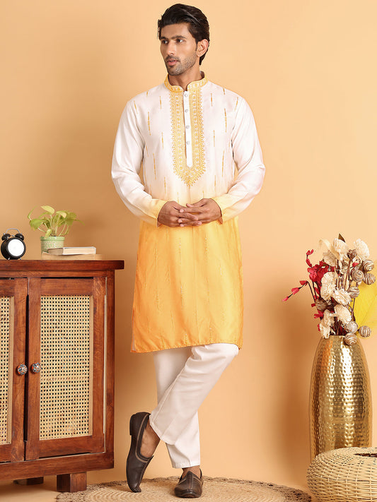Ombre Printed Straght Kurta Pyjama for Men ( JOKP P 5111Yellow )