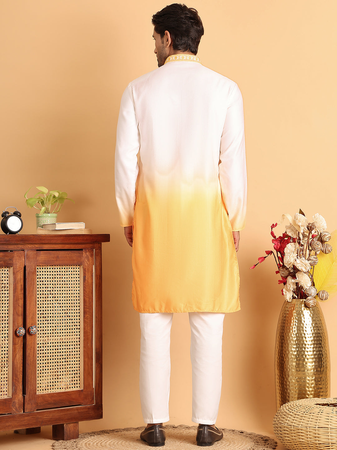 Ombre Printed Straght Kurta Pyjama for Men ( JOKP P 5111Yellow )