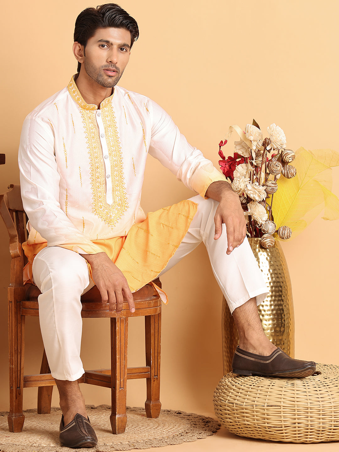 Ombre Printed Straght Kurta Pyjama for Men ( JOKP P 5111Yellow )