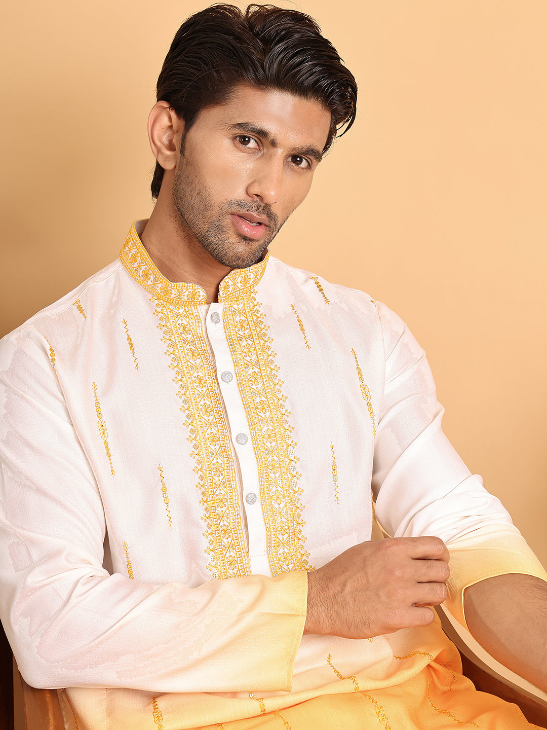 Ombre Printed Straght Kurta Pyjama for Men ( JOKP P 5111Yellow )