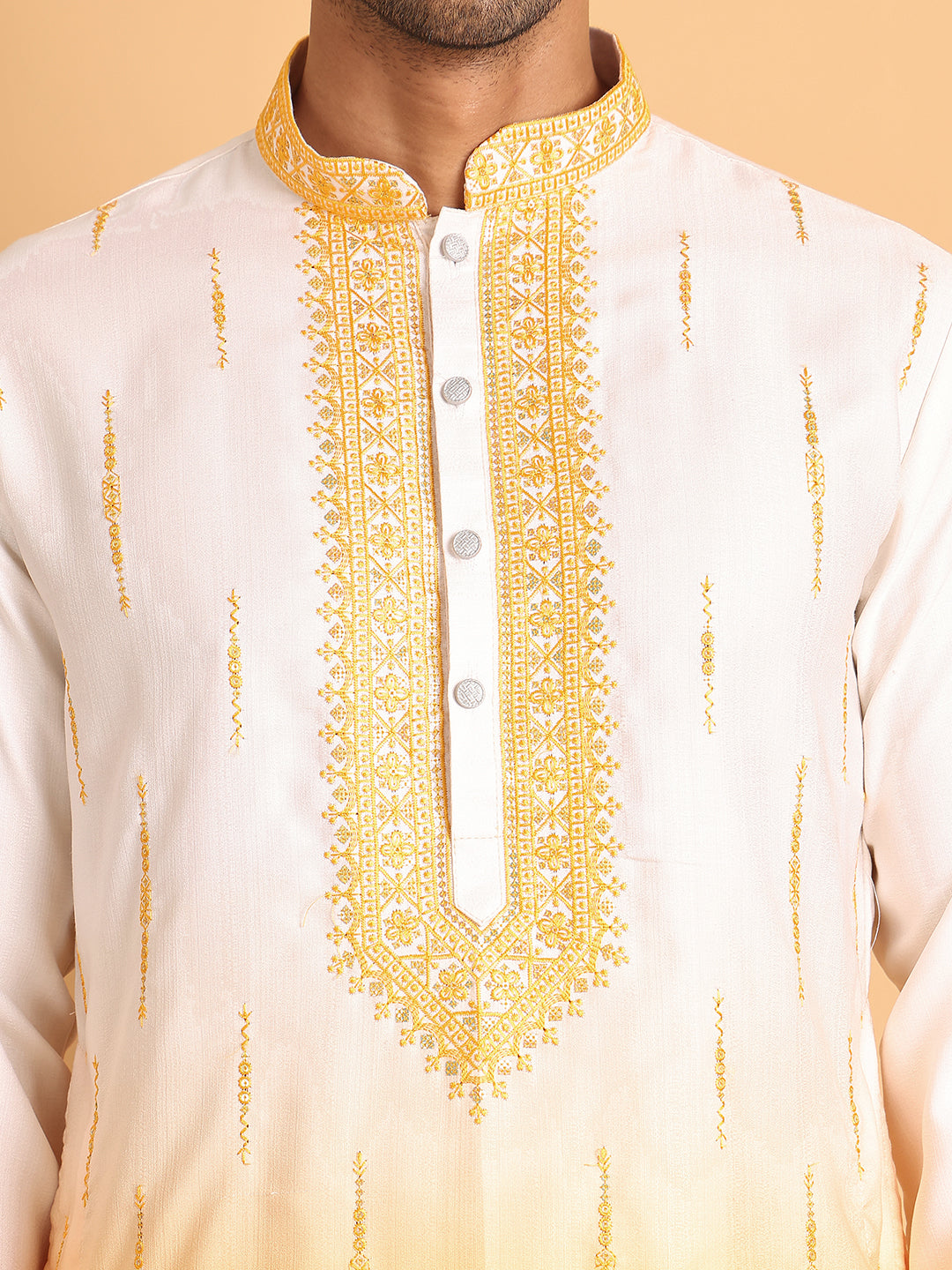 Ombre Printed Straght Kurta Pyjama for Men ( JOKP P 5111Yellow )