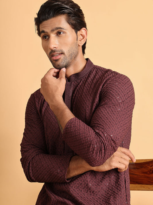 Sequins & Embroidered Viscose Kurta Set For Men ( JOKP P 5113Purple )