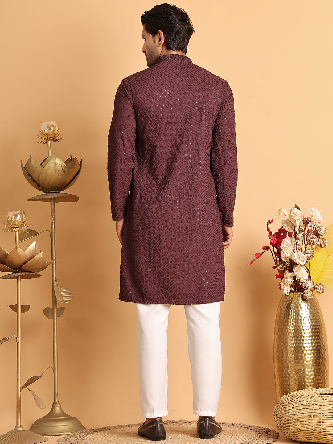 Sequins & Embroidered Viscose Kurta Set For Men ( JOKP P 5113Purple )