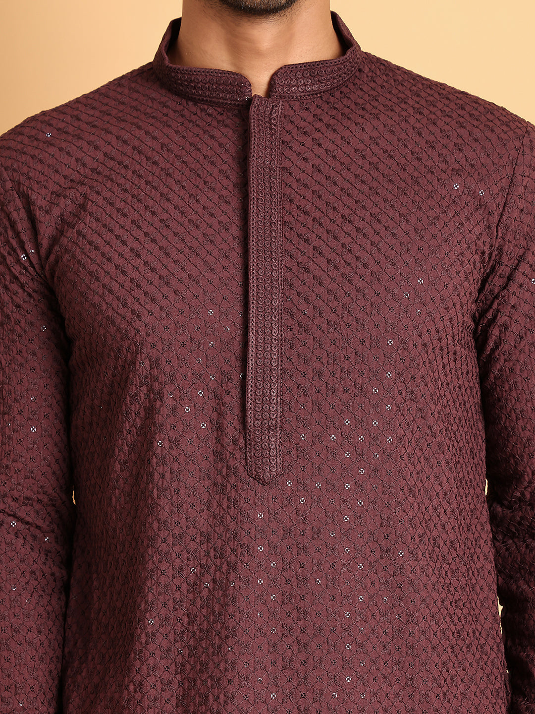 Sequins & Embroidered Viscose Kurta Set For Men ( JOKP P 5113Purple )