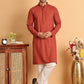 Sequins & Embroidered Viscose Kurta Set For Men ( JOKP P 5113Rust )