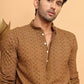 Embroidered & Sequins Straight Kurta Set For Men ( JOKP P 5116Brown )