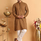 Embroidered & Sequins Straight Kurta Set For Men ( JOKP P 5116Brown )