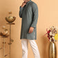 Embroidered & Sequins Straight Kurta Set For Men ( JOKP P 5116Grey )