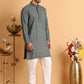Embroidered & Sequins Straight Kurta Set For Men ( JOKP P 5116Grey )