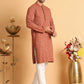 Embroidered & Sequins Straight Kurta Set For Men ( JOKP P 5117Rust )
