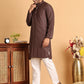 Embroidered Straight Kurta Set For Men ( JOKP P 5118Coffee )