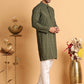 Embroidered Straight Kurta Set For Men ( JOKP P 5118Mehndi )
