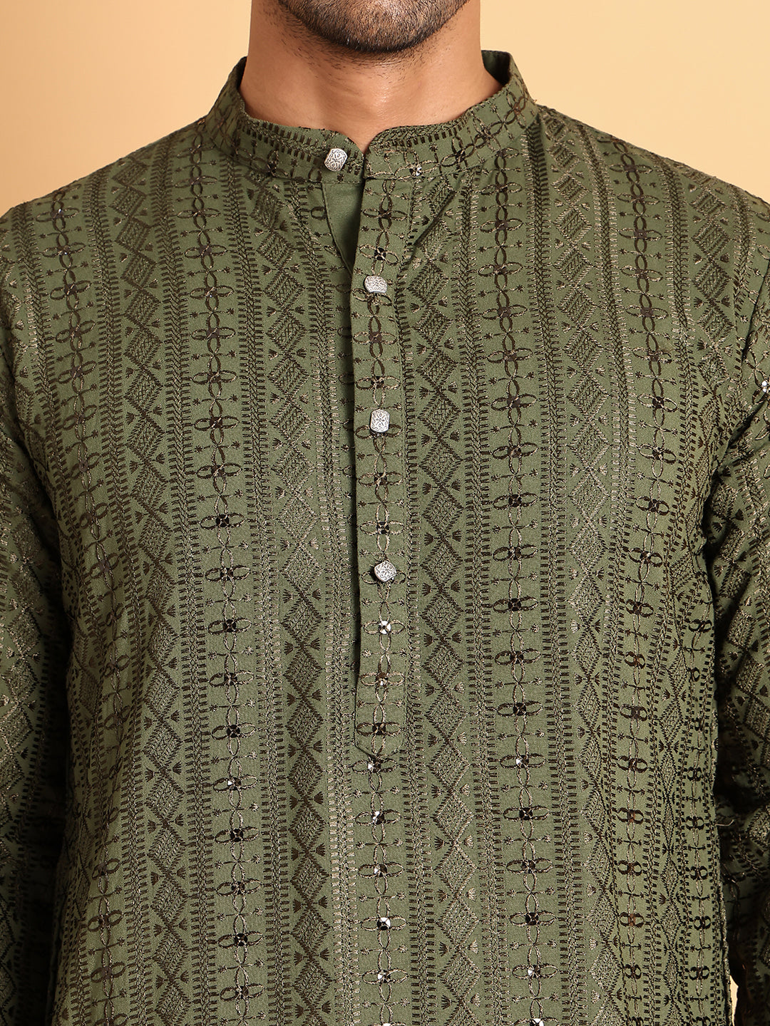 Embroidered Straight Kurta Set For Men ( JOKP P 5118Mehndi )