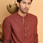 Embroidered Straight Kurta Set For Men ( JOKP P 5118Rust )