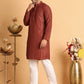 Embroidered Straight Kurta Set For Men ( JOKP P 5118Rust )