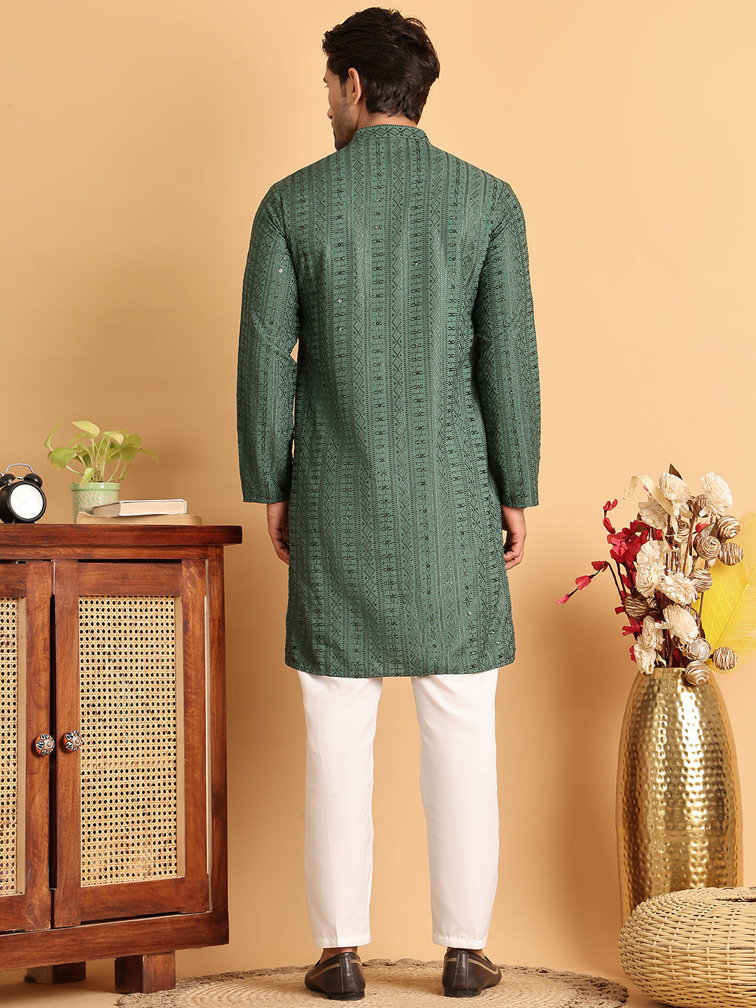 Embroidered Straight Kurta Set For Men ( JOKP P 5118Sea-Green )