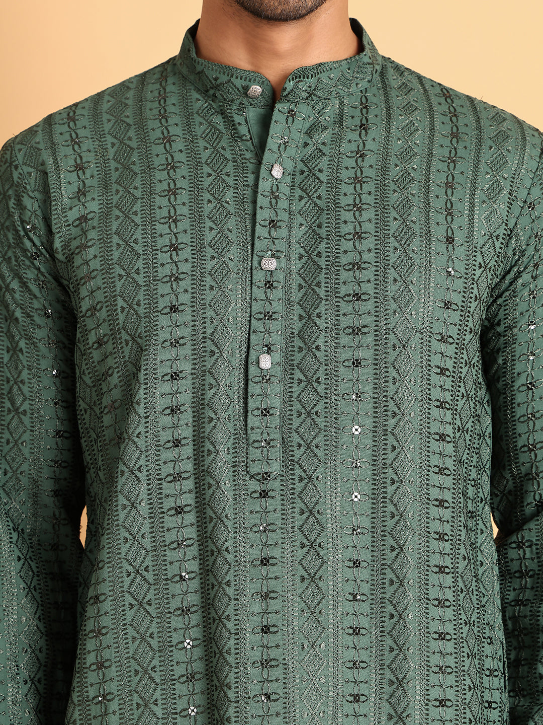 Embroidered Straight Kurta Set For Men ( JOKP P 5118Sea-Green )