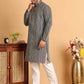 Embroidered Silk Blend Kurta Set For Men ( JOKP P 5119Grey )