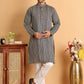 Embroidered Silk Blend Kurta Set For Men ( JOKP P 5119Grey )