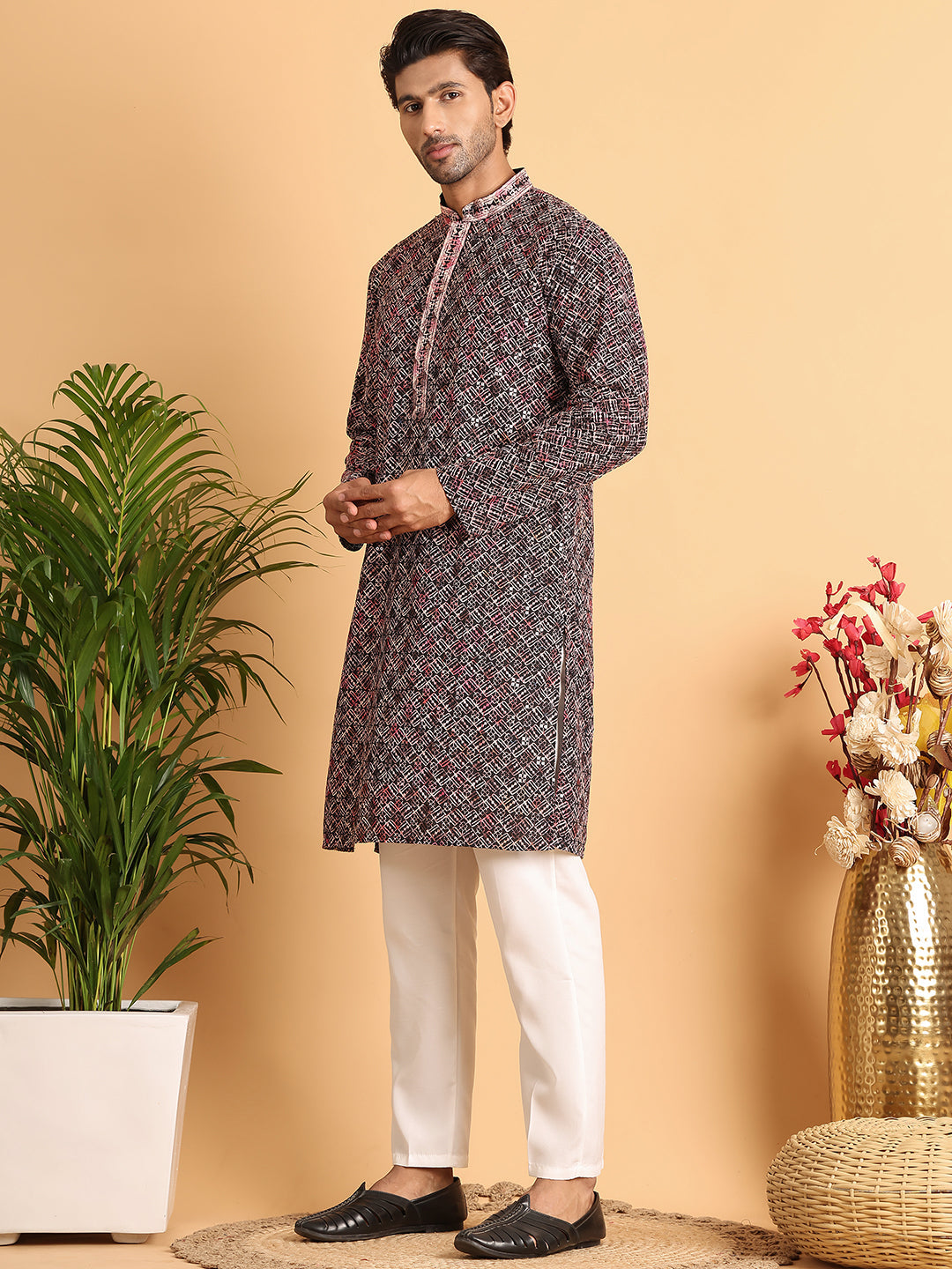 Embroidered Viscose Kurta Set For Men ( JOKP P 5120Peach )