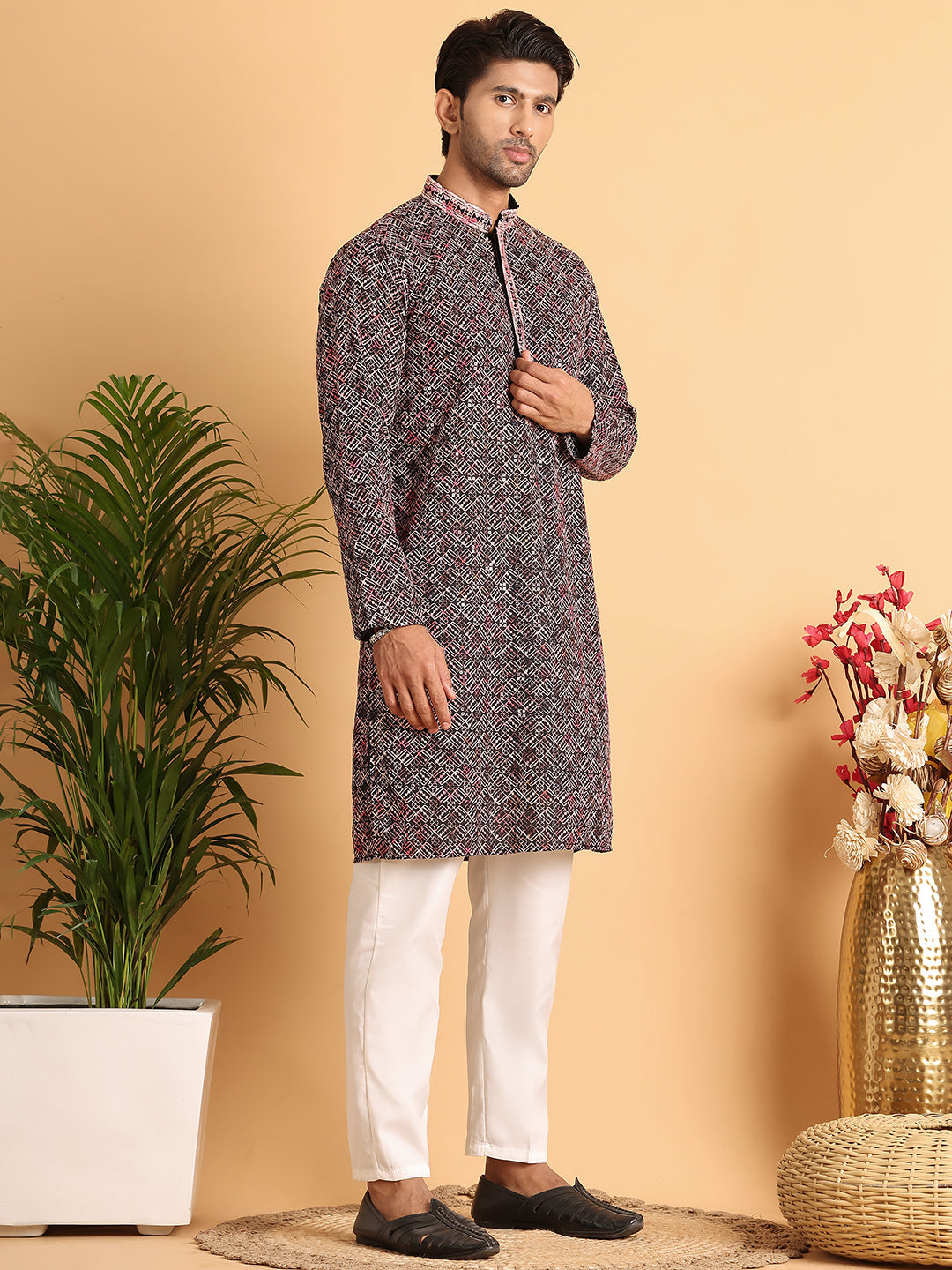Embroidered Viscose Kurta Set For Men ( JOKP P 5120Peach )