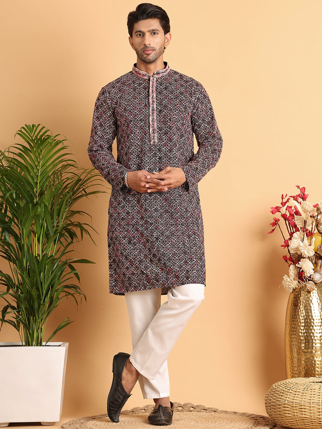 Embroidered Viscose Kurta Set For Men ( JOKP P 5120Peach )