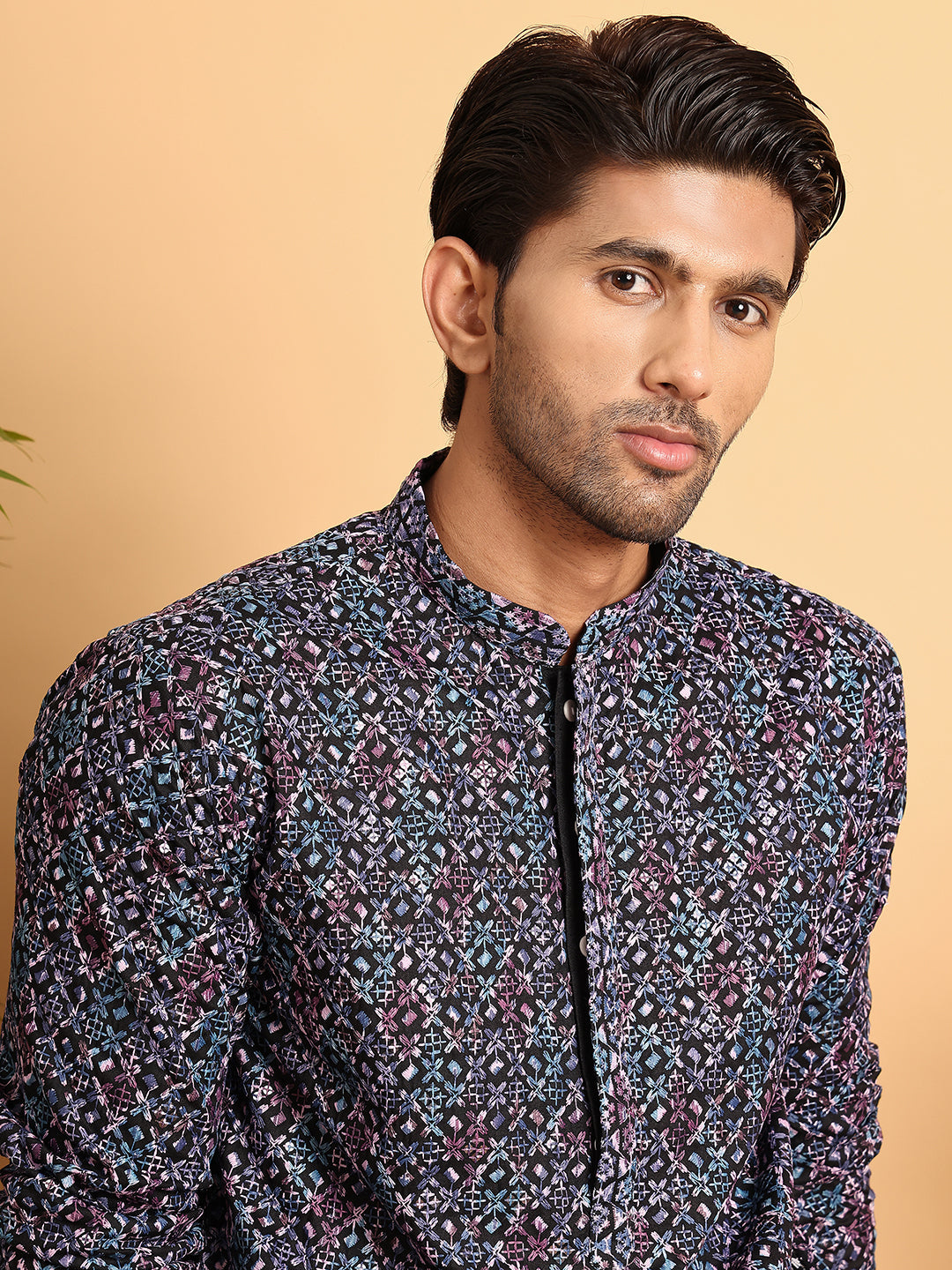 Embroidered Viscose Kurta Set For Men ( JOKP P 5121Multi )