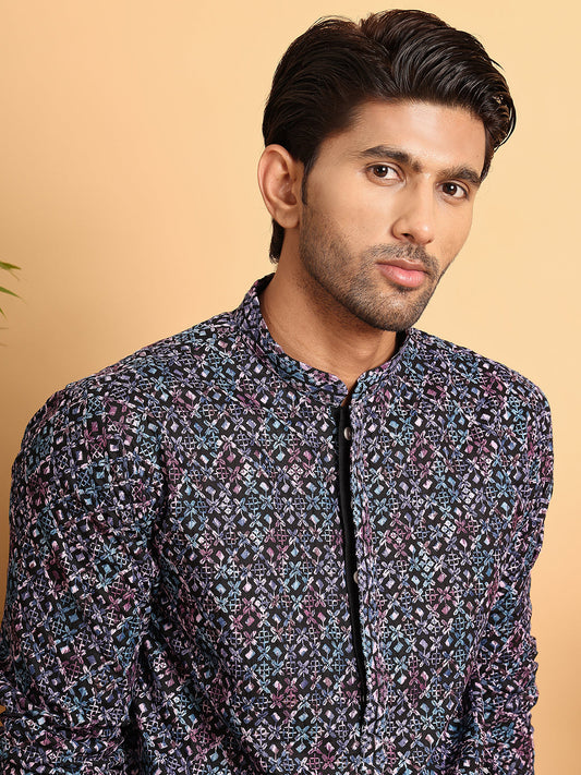 Embroidered Viscose Kurta Set For Men ( JOKP P 5121Multi )