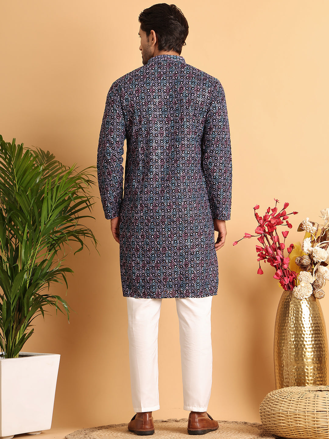 Embroidered Viscose Kurta Set For Men ( JOKP P 5121Multi )