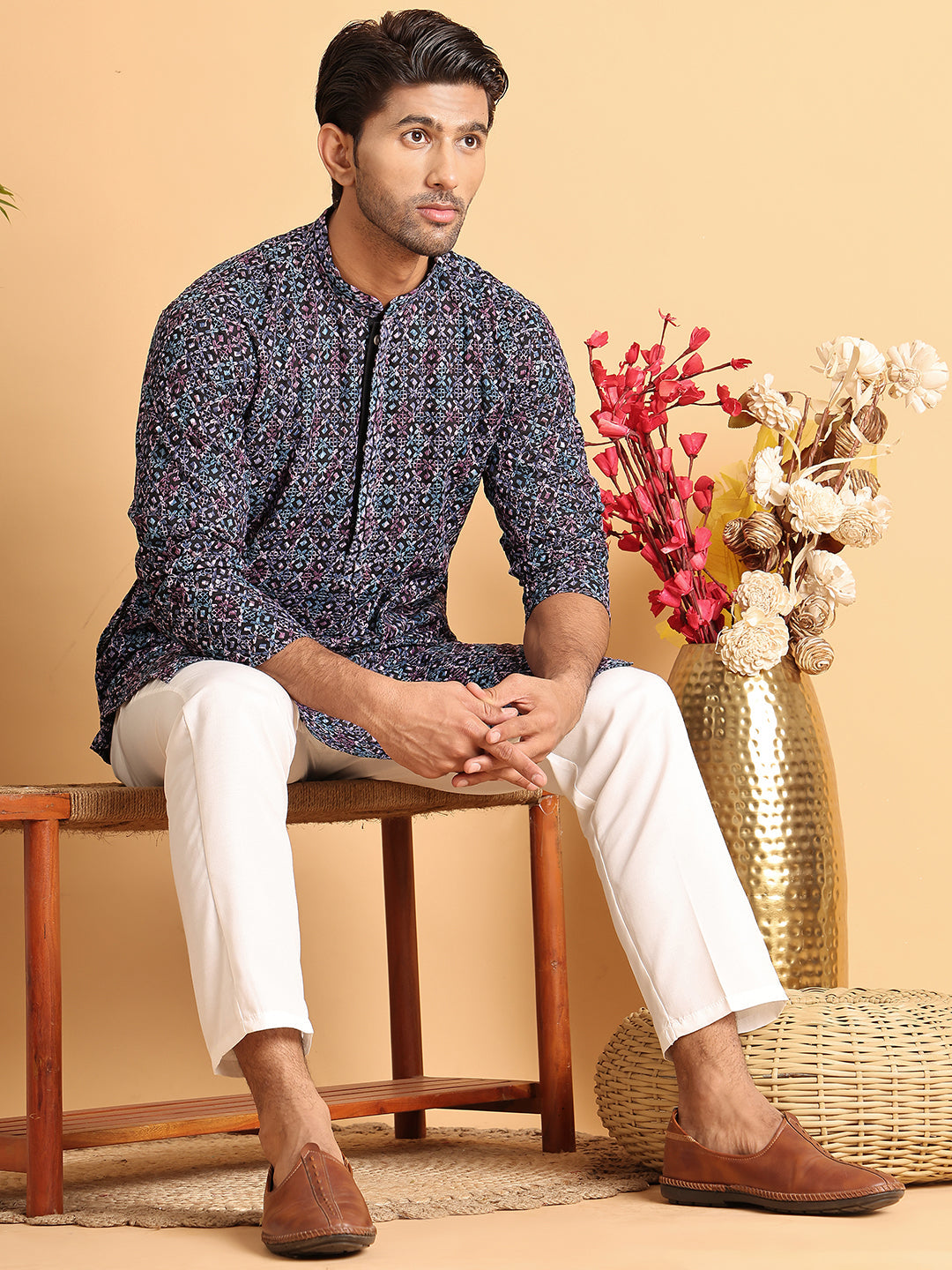 Embroidered Viscose Kurta Set For Men ( JOKP P 5121Multi )