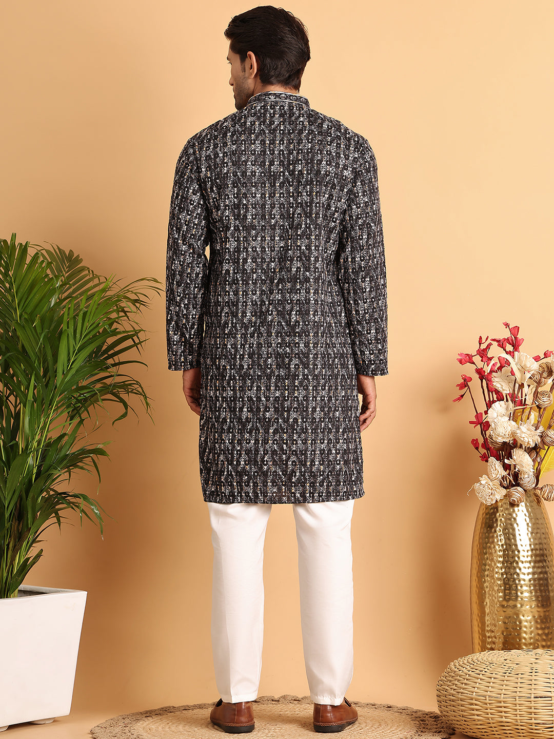 Embroidered Viscose Kurta Set For Men ( JOKP P 5122Black )