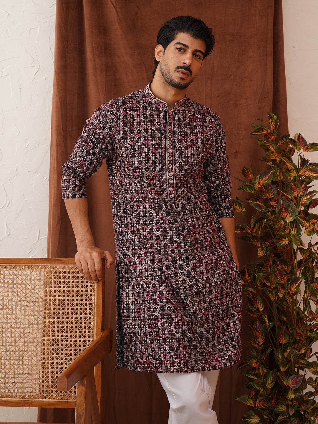Embroidered Viscose Kurta Set For Men ( JOKP P 5122Peach )