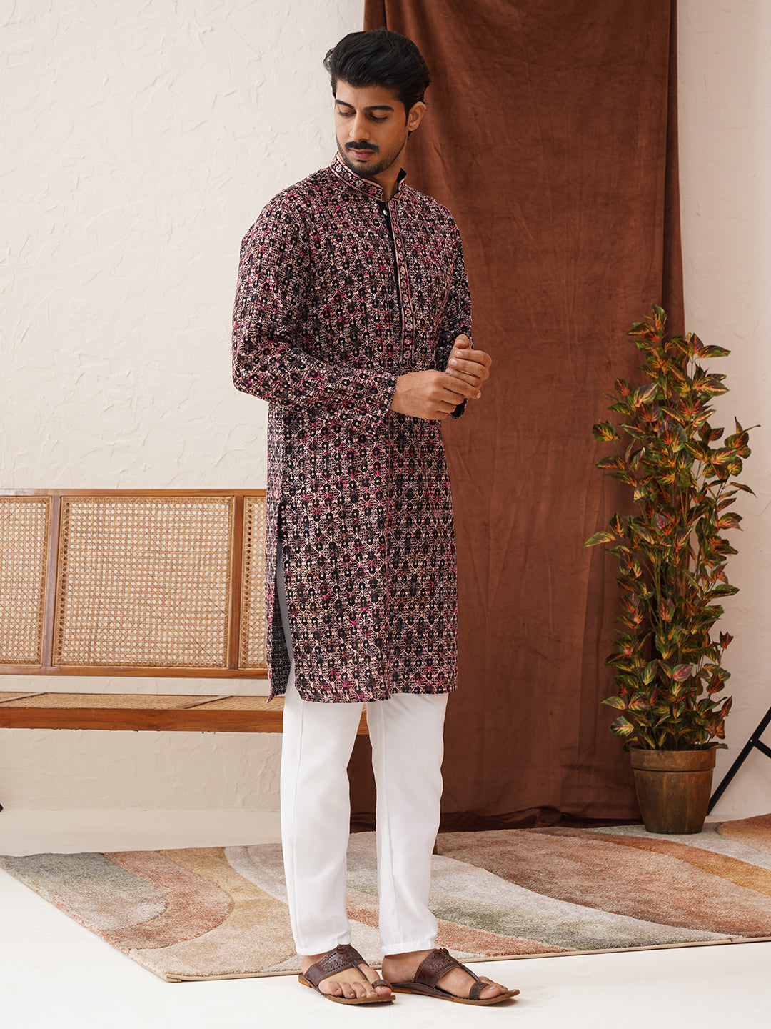 Embroidered Viscose Kurta Set For Men ( JOKP P 5122Peach )