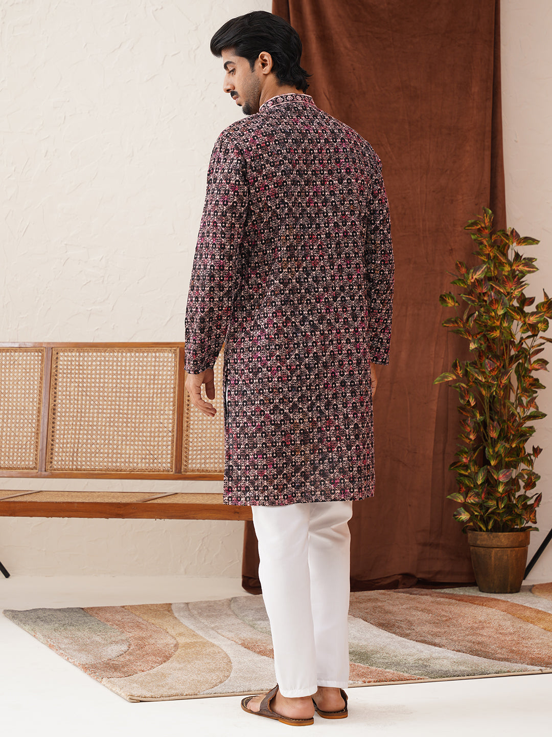 Embroidered Viscose Kurta Set For Men ( JOKP P 5122Peach )