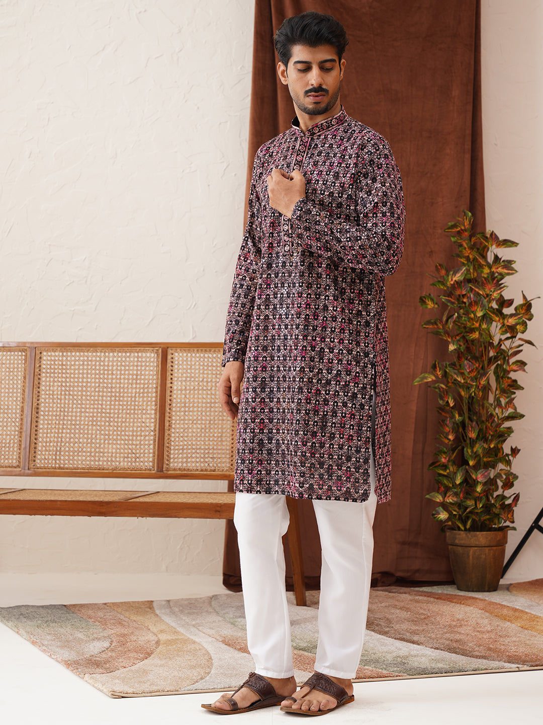 Embroidered Viscose Kurta Set For Men ( JOKP P 5122Peach )